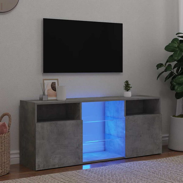 Betongraues TV-Board Zornia 120x30x50cm mit LED-Beleuchtung