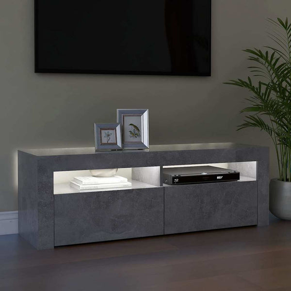 Betongraues TV-Board mit LED-Beleuchtung Nunut 120x35x40cm