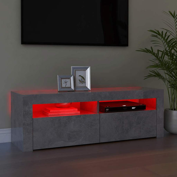 Betongraues TV-Board mit LED-Beleuchtung Nunut 120x35x40cm
