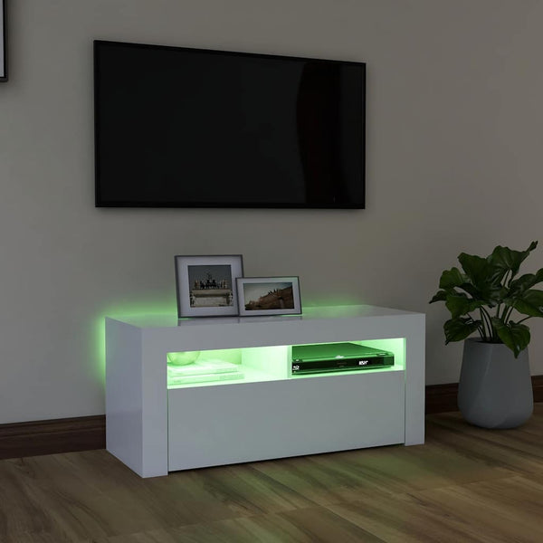 Weißes TV-Lowboard Sanaa mit LED-Beleuchtung 90x35x40cm