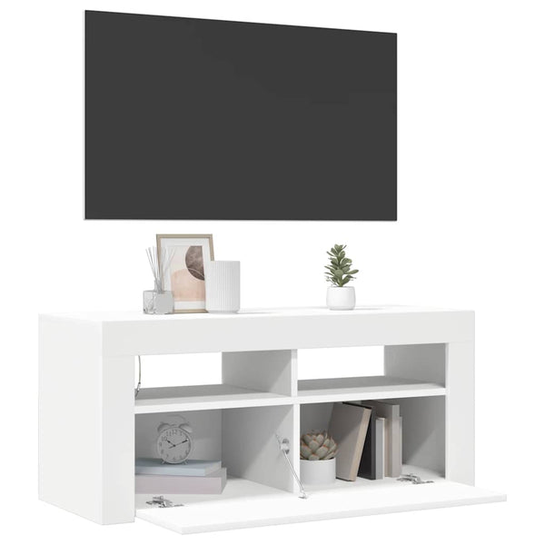 Weißes TV-Lowboard Sanaa mit LED-Beleuchtung 90x35x40cm