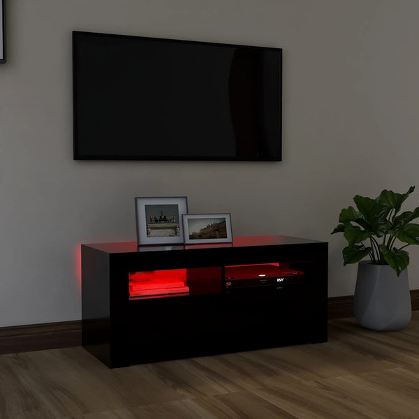 Schwarzer TV-Schrank mit LED-Beleuchtung Sanaa 90x35x40cm