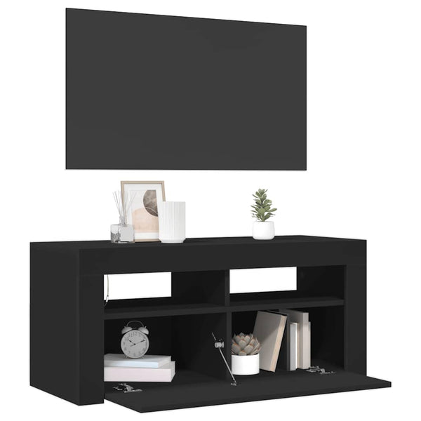 Schwarzer TV-Schrank mit LED-Beleuchtung Sanaa 90x35x40cm