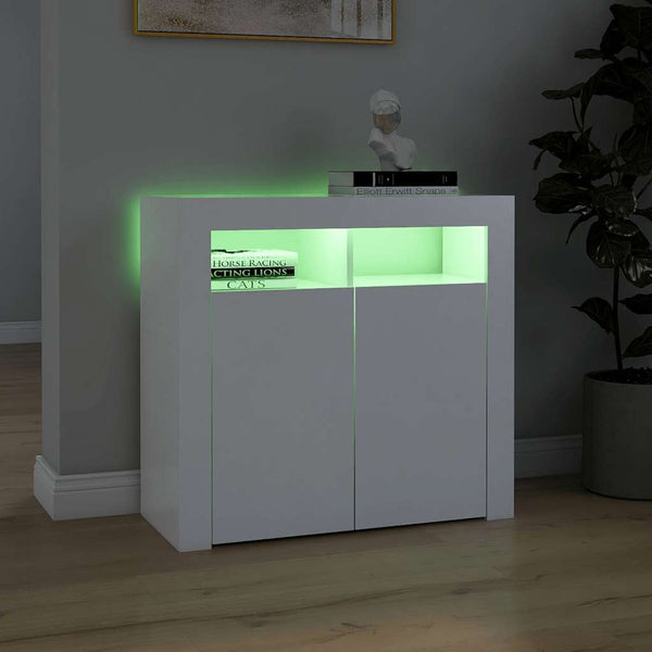 Weißes Panaghia Sideboard mit LED-Beleuchtung 80x35x75cm