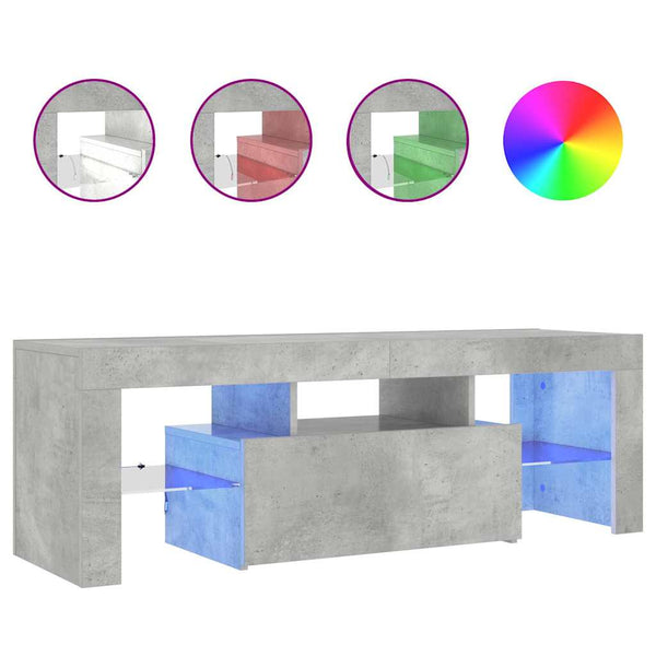 Betongrauer TV-Ständer mit LED-Beleuchtung Lupeanu 120x35x40cm