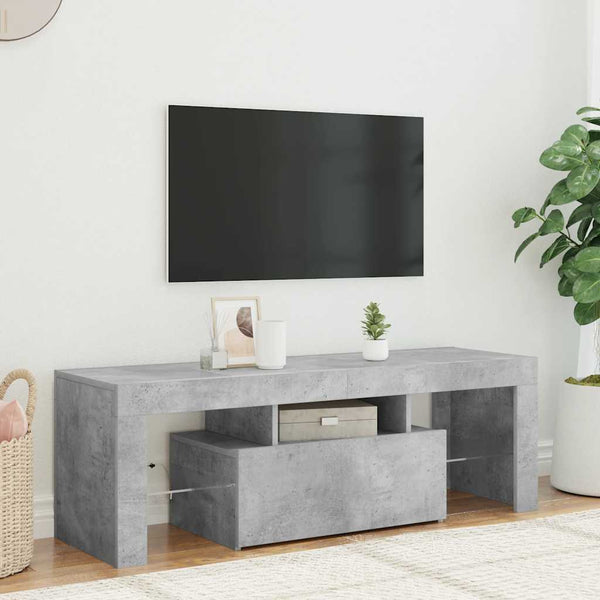 Betongrauer TV-Ständer mit LED-Beleuchtung Lupeanu 120x35x40cm