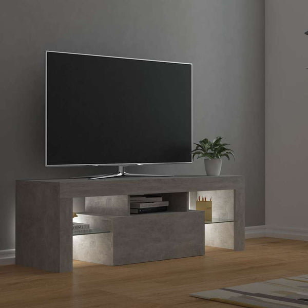 Betongrauer TV-Ständer mit LED-Beleuchtung Lupeanu 120x35x40cm