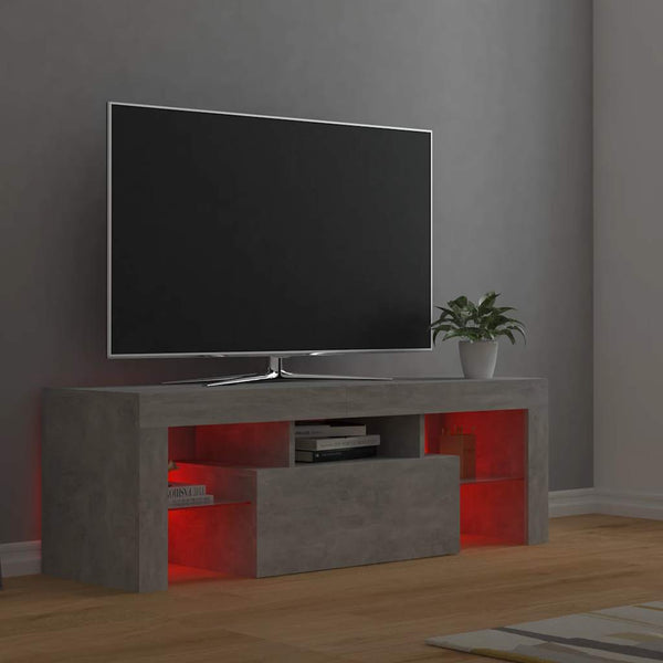 Betongrauer TV-Ständer mit LED-Beleuchtung Lupeanu 120x35x40cm
