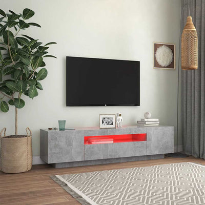 Betoninharmaa tv-taso led-valoilla Filantropia 160x35x40cm