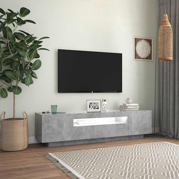 Betoninharmaa tv-taso led-valoilla Filantropia 160x35x40cm