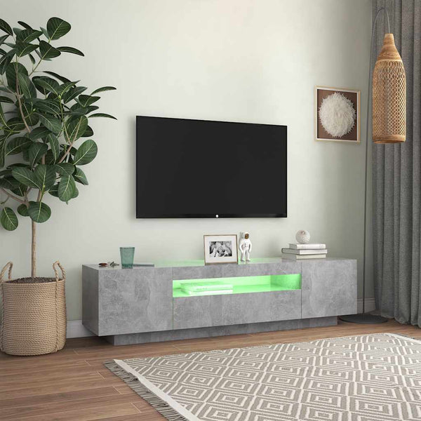 Betoninharmaa tv-taso led-valoilla Filantropia 160x35x40cm