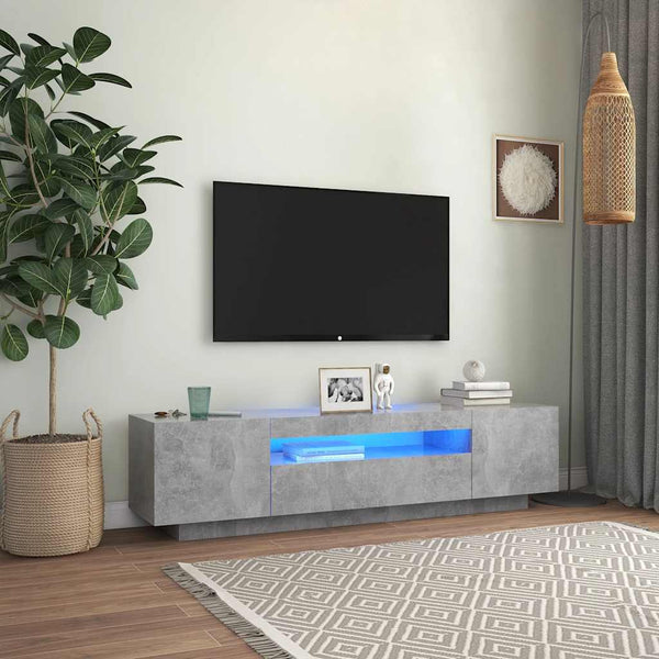 Betoninharmaa tv-taso led-valoilla Filantropia 160x35x40cm