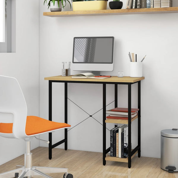 Schwarz-heller Eichenholz Schreibtisch Toedor 80x40x72cm (MDF/Metall)