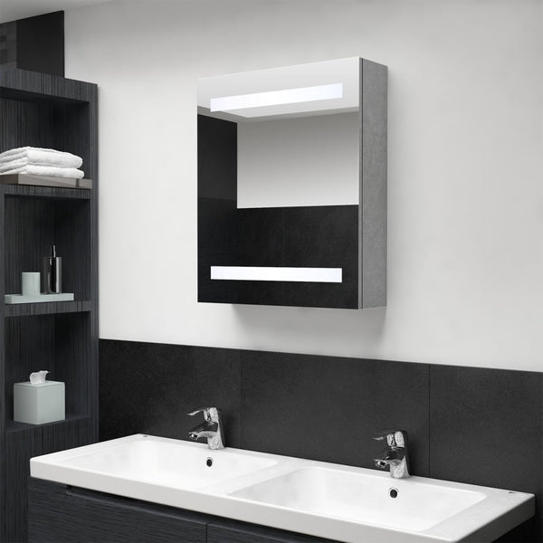 Betongrauer LED-Badezimmerspiegelschrank Broinas 50x14x60cm