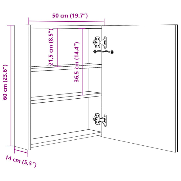 Badezimmerspiegelschrank Broinas grau LED 50x14x60cm