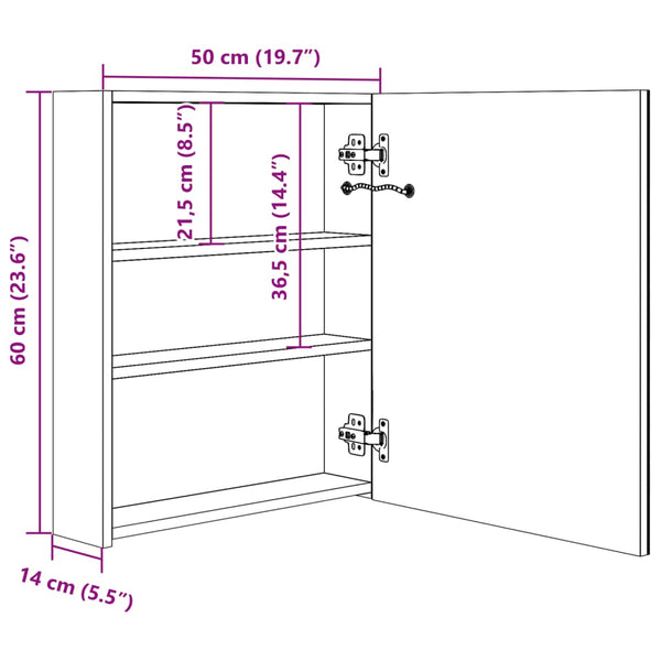 Broinas grauer LED-Spiegelschrank 50x14x60cm für das Badezimmer