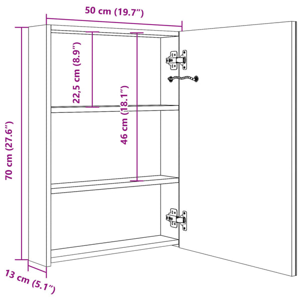 Eustis grauer Badezimmerspiegelschrank LED 50x13x70cm
