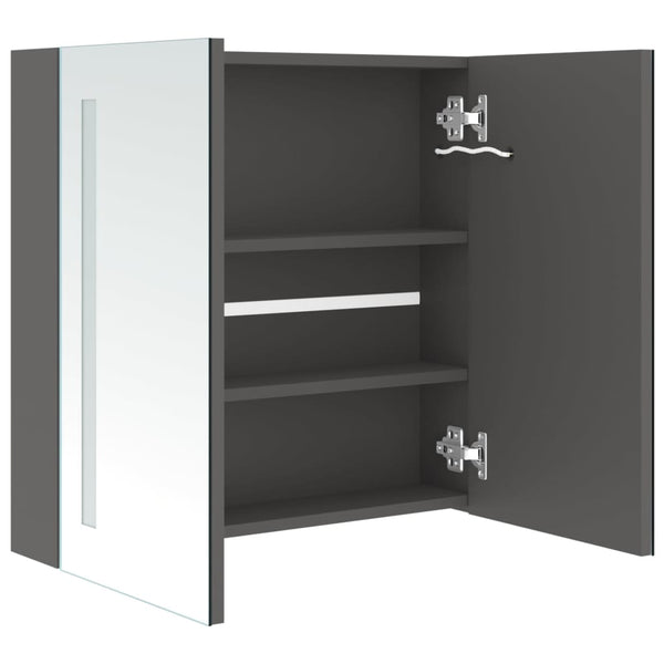 Grauer Spiegelschrank für das Bad mit LED-Beleuchtung Eustin, Größe 62x14x60cm