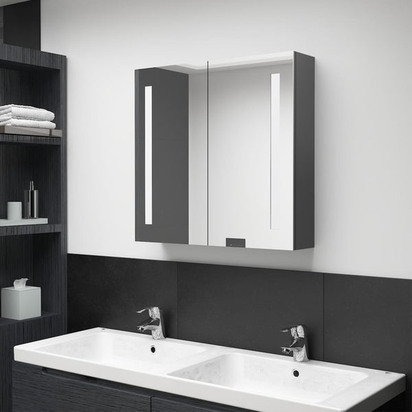 Grauer Spiegelschrank für das Bad mit LED-Beleuchtung Eustin, Größe 62x14x60cm