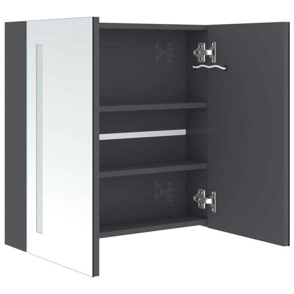 Eustin grauer Spiegelschrank für das Badezimmer, Maße 62x14x60cm, mit LED-Beleuchtung