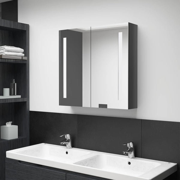 Eustin grauer Spiegelschrank für das Badezimmer, Maße 62x14x60cm, mit LED-Beleuchtung