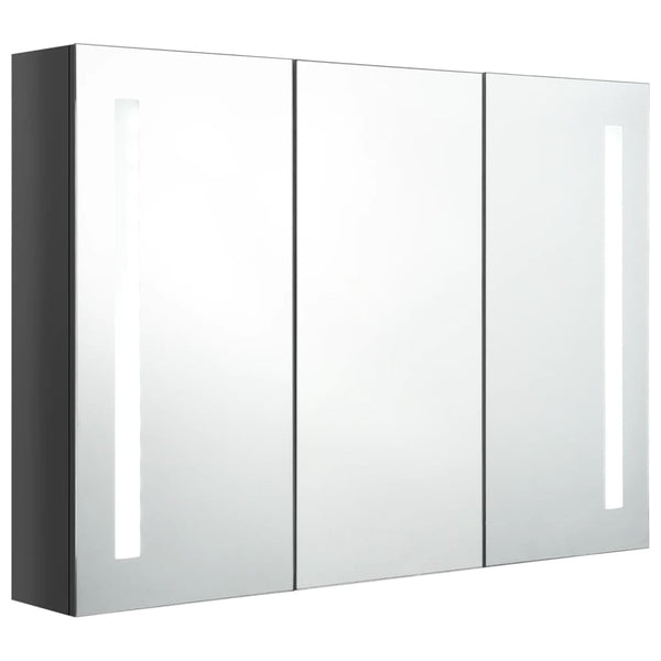 Grauer LED-Spiegelschrank für Badezimmer Eustin 89x14x62cm (glänzend)