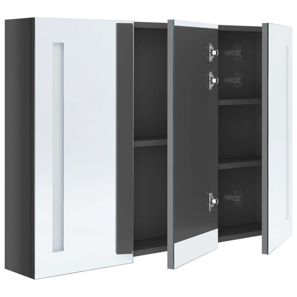 Grauer LED-Spiegelschrank für Badezimmer Eustin 89x14x62cm (glänzend)