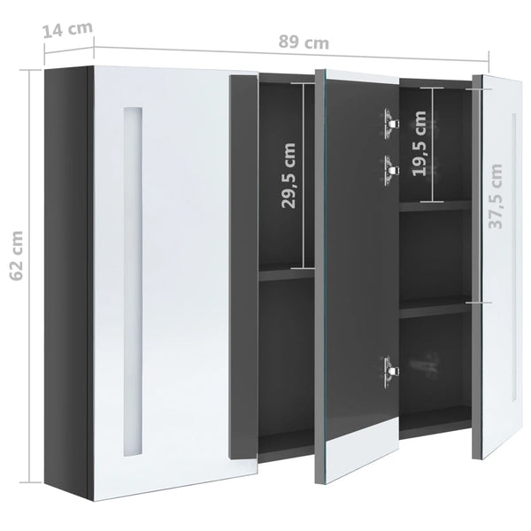 Grauer LED-Spiegelschrank für Badezimmer Eustin 89x14x62cm (glänzend)