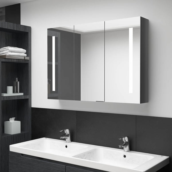 Grauer LED-Spiegelschrank für Badezimmer Eustin 89x14x62cm (glänzend)