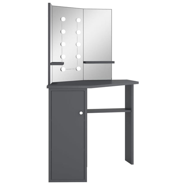 Grauer Schminktisch für die Ecke mit LED-Beleuchtung Praslea 111x54x141,5cm