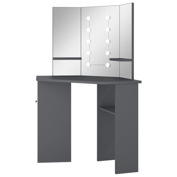 Grauer Schminktisch für die Ecke mit LED-Beleuchtung Praslea 111x54x141,5cm