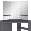 Grauer Schminktisch für die Ecke mit LED-Beleuchtung Praslea 111x54x141,5cm