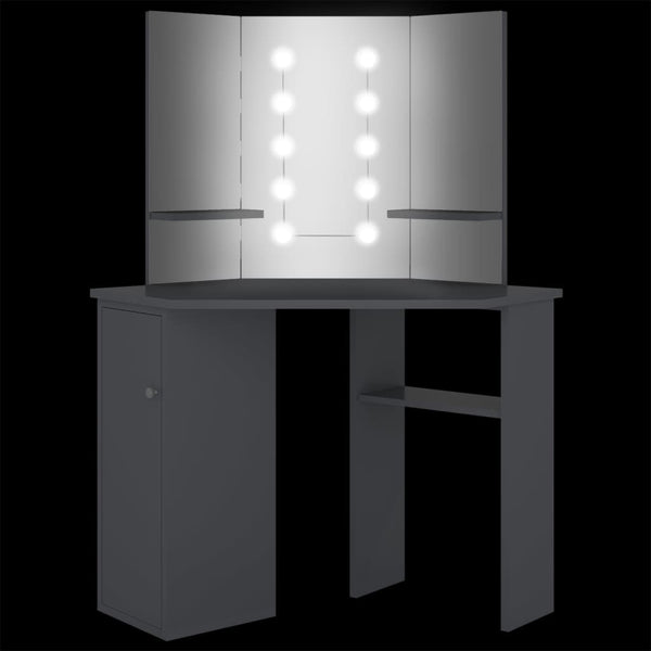 Grauer Schminktisch für die Ecke mit LED-Beleuchtung Praslea 111x54x141,5cm