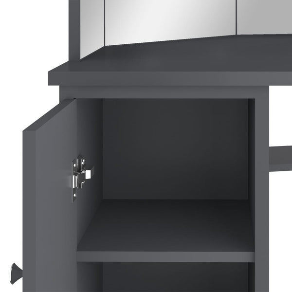 Grauer Schminktisch für die Ecke mit LED-Beleuchtung Praslea 111x54x141,5cm