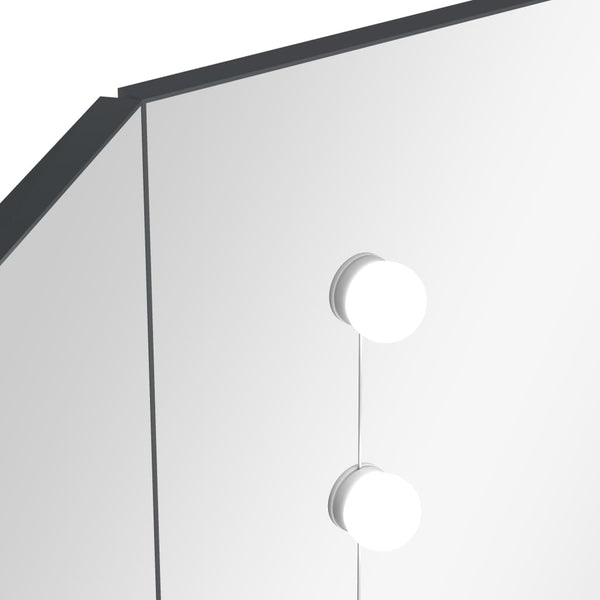 Grauer Schminktisch für die Ecke mit LED-Beleuchtung Praslea 111x54x141,5cm