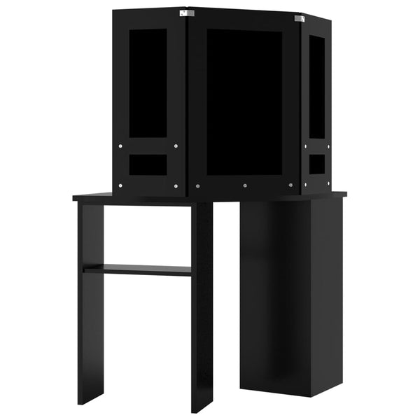 Schwarzer Schminktisch für die Ecke mit LED-Beleuchtung Praslea 111x54x141,5cm