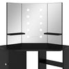 Schwarzer Schminktisch für die Ecke mit LED-Beleuchtung Praslea 111x54x141,5cm