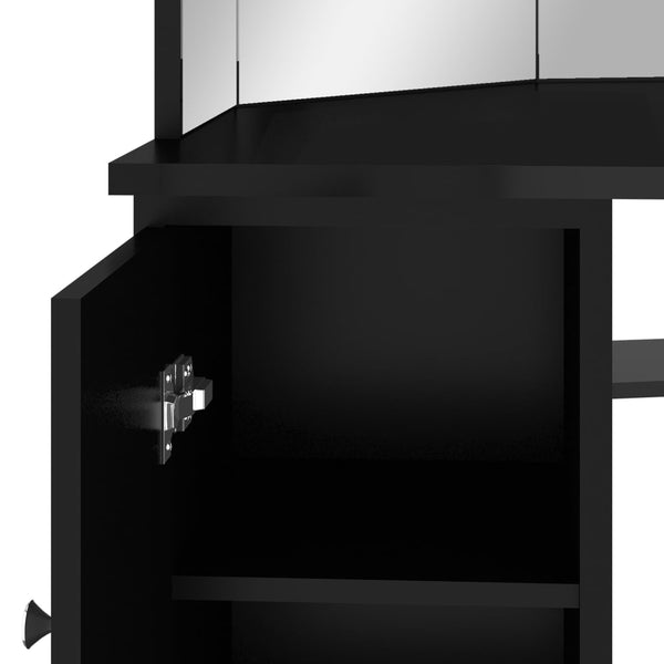 Schwarzer Schminktisch für die Ecke mit LED-Beleuchtung Praslea 111x54x141,5cm