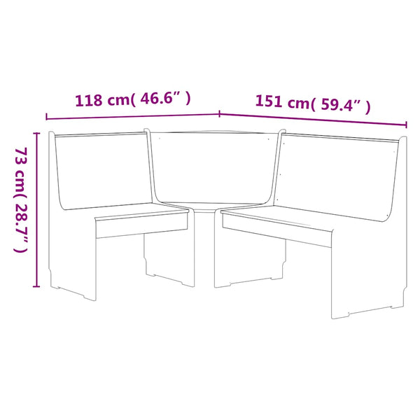 Honigbraune und graue Eckbank Saltiria 151cm (Kiefer)
