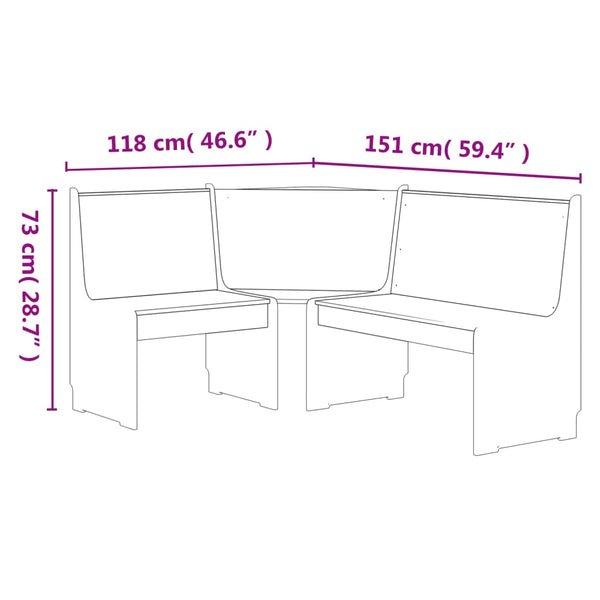 Honigbraune und weiße Eckbank Saltiria 151cm (Kiefer)