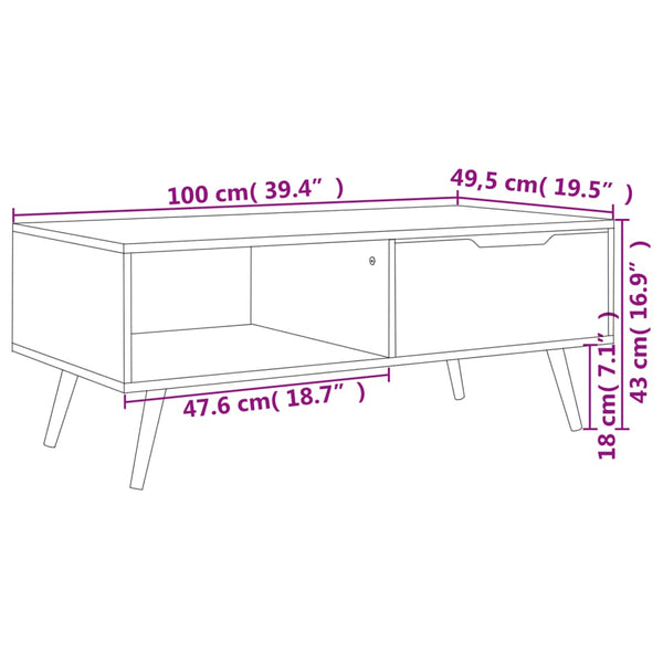 Grauer Couchtisch Costilena 100x49,5x43cm (Holz)