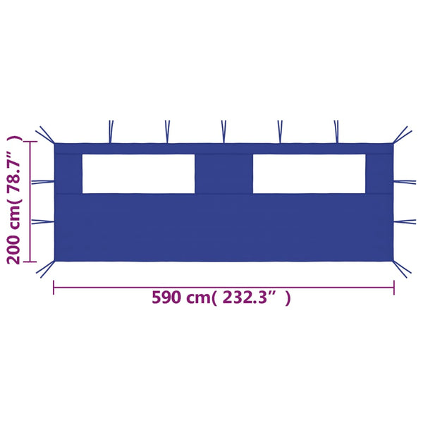 Blauer Pavillon mit Seitenwand und Fenstern Filotela 6x2 m