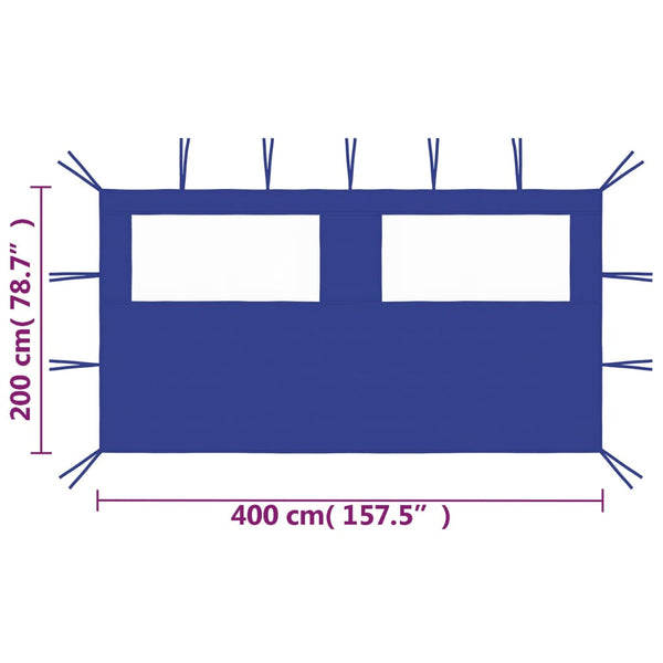 Blaue Seitenwand für Pavillon mit Fenstern Filotela 4x2 m