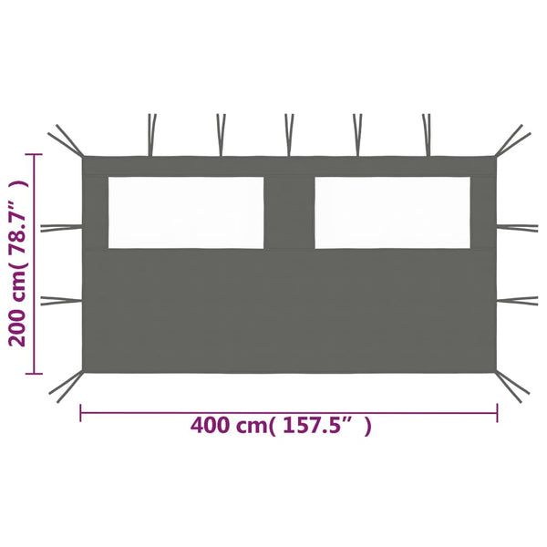 Anthrazitfarbene Pavillon-Seitenwand mit Fenstern Filotela 4x2 m (-315312)