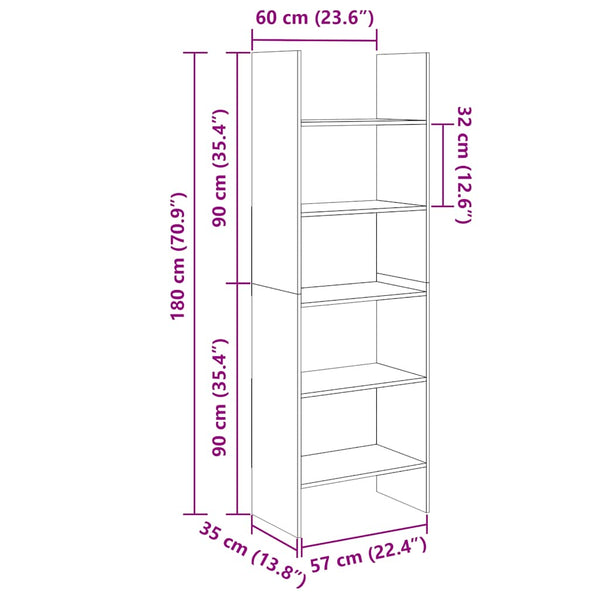Schwarzes Bücherregal Stiriana 60x35x180cm (Holz)