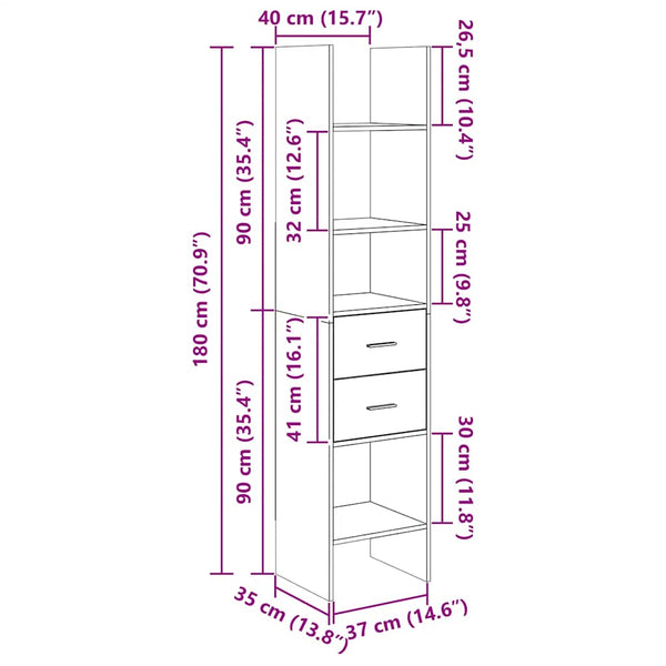 Schwarzes Bücherregal Sherree 40x35x180cm (Holz)