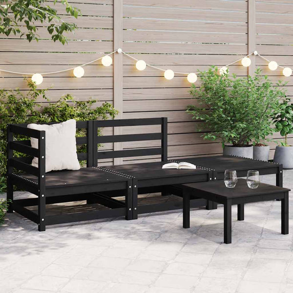Schwarzes 3-teiliges Gartensofa-Set Bernedete (Kiefer)