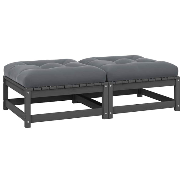 Grauer Outdoor-Hocker mit Kissen Dumitriea (2 Stück Kiefernholz)