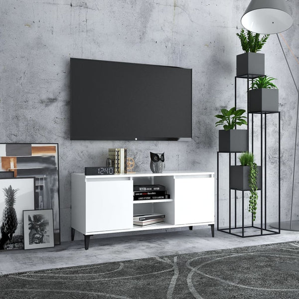 Weißes TV-Lowboard Antoniade 103,5x35x50cm (mit Metallfüßen)