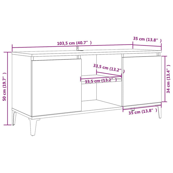 Sonoma Eiche TV-Schrank mit Metallbeinen Antoniade 103,5x35x50cm